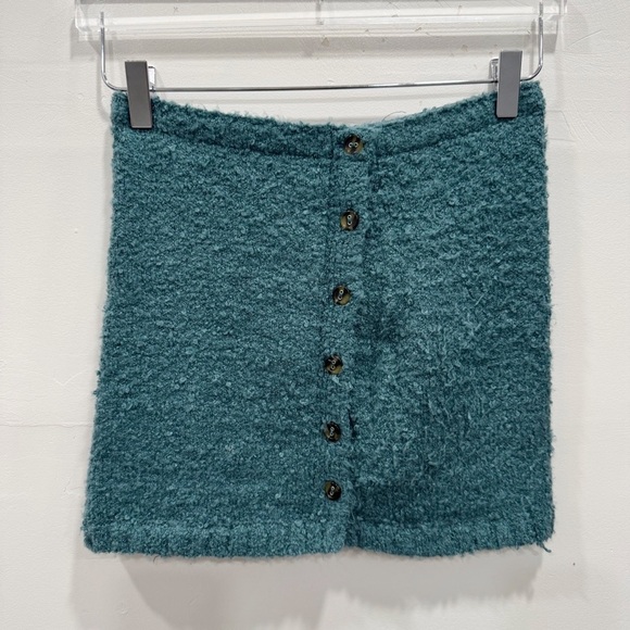 Urban Outfitters Aster Fuzzy Knit Mini Skirt Button Front Dark Teal Small - Picture 1 of 5